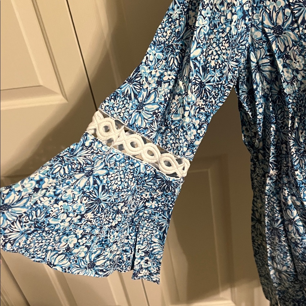 EUC, LILY PULITZER BLUE FLORAL HOLLIE TUNIC TOP SIZE XL - Picture 6 of 11